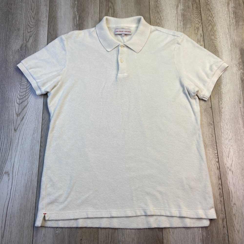 Orlebar Brown Jarrett Towelling Polo Shirt Mens XL White Terry Cloth Preppy Men
